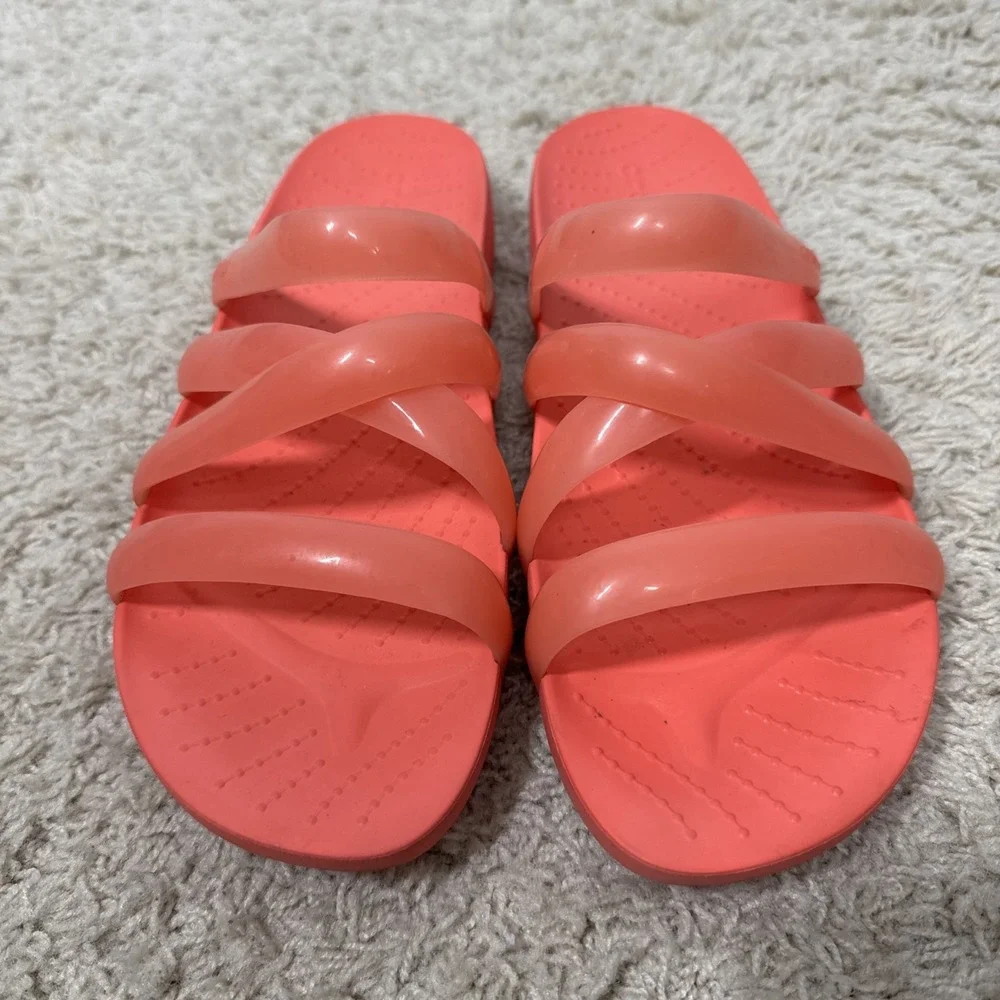 Crocs Women's Splash Glossy Strappy Neon Watermelon Slip On Sandals Slide Size 8